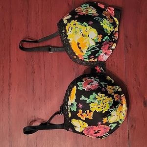 Black Floral Plunge Bra
